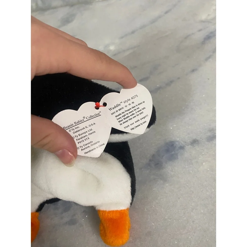 Ty Beanie Baby‎ Waddle the Penguin 1995 Style 4075 Vintage Plush With Tag